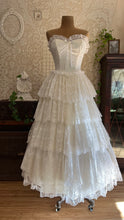 Load image into Gallery viewer, Perfect 1980’s Vintage White Satin and Tiered Lace Dream Dress
