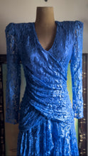 Load image into Gallery viewer, 1980’s Vintage Royal Blue Lace Dress by A La Carte
