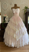 Load image into Gallery viewer, Divine 1980’s Vintage Pink Satin and Ivory Lace Gown with Huge Bow
