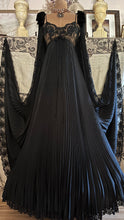 Load image into Gallery viewer, Exquisite 1970’s Vintage Designer Black Pleated Nightgown and Robe Peignoir Set by Lucie Ann
