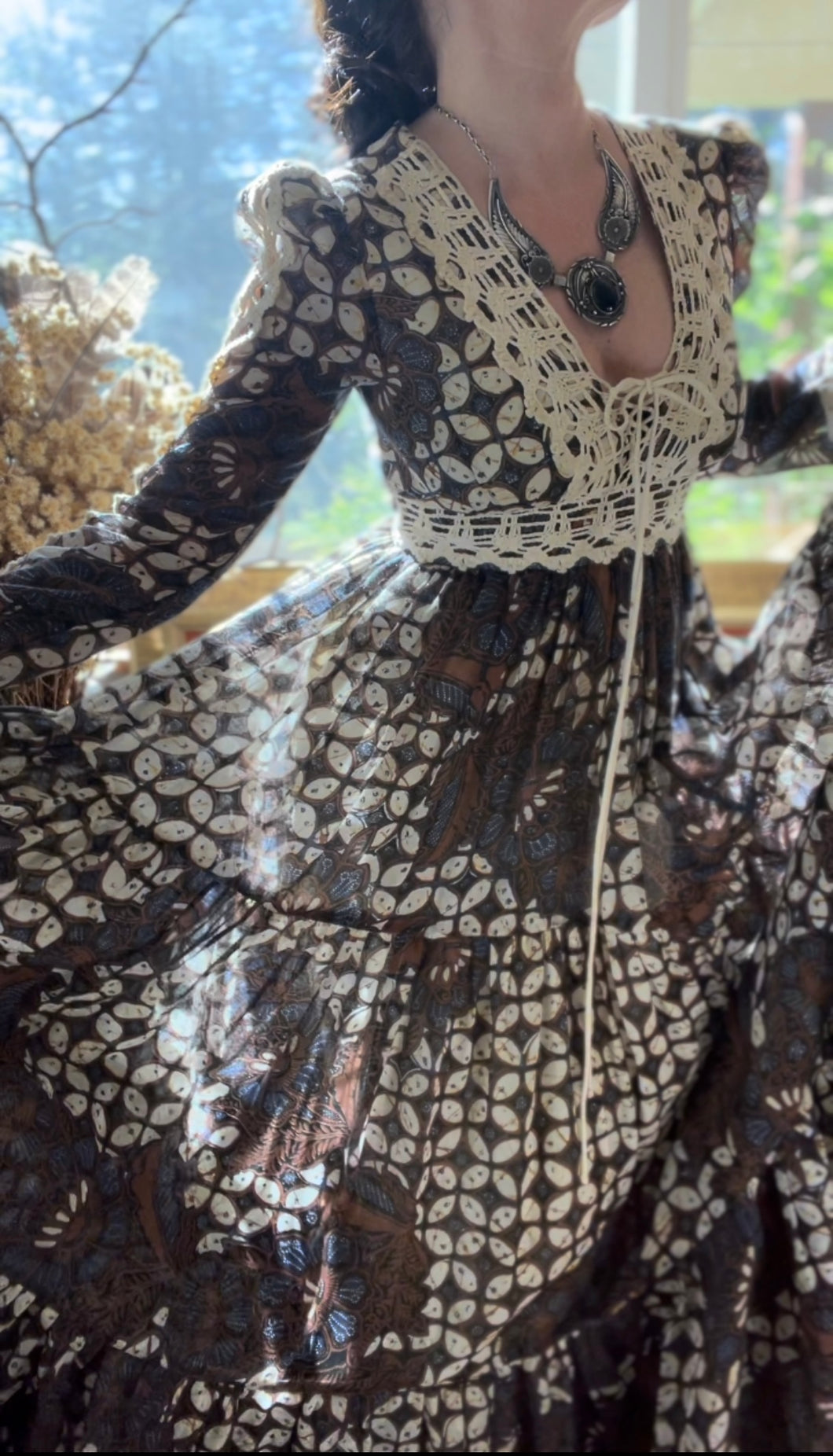 Authentic 1970’s vintage Batik Stain Glass Voile Gunne Sax Maxi Dress