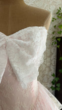 Load image into Gallery viewer, Divine 1980’s Vintage Pink Satin and Ivory Lace Gown with Huge Bow
