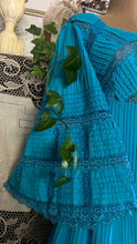 Load image into Gallery viewer, Beautiful 1970's vintage Bright Turquoise Blue Cotton and lace Mexican dress
