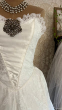 Load image into Gallery viewer, Stunning 1980’s Vintage White Satin and Tiered Lace Dream Dress
