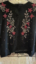 Load image into Gallery viewer, Darling Beaded Black Angora Rabbit Cardigan Sweater made in Hong Kong
