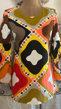 Load image into Gallery viewer, Homemade 1960’s Vintage Psychedelic Geometric Print Bell Sleeve Extreme Mini Dress
