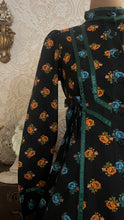 Load image into Gallery viewer, Rare Marigold Print 1970’s vintage black calico Gunne Sax midi dress
