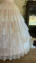Load image into Gallery viewer, Sweetheart 1980’s Vintage Pink Satin and Ruffled White Lace Gown
