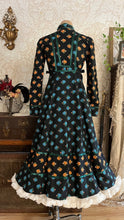 Load image into Gallery viewer, Rare Marigold Print 1970’s vintage black calico Gunne Sax midi dress
