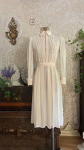 Load image into Gallery viewer, 1970's Vintage Ivory Chiffon and Lace Secretary Dress by R.E.O. Originals
