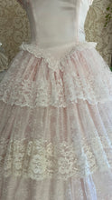 Load image into Gallery viewer, Perfect Fairytale 1980’s Vintage Pink Satin and Ivory Lace Off Shoulder Gown
