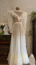 Load image into Gallery viewer, Ethereal Homemade 1970’s Vintage Sheer Ivory Lace Gunne Dress
