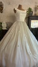 Load image into Gallery viewer, Breathtaking 1950’s Vintage Dove White Chiffon and Antique Rose Lace Bridal Gown Wedding Dress
