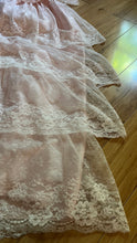 Load image into Gallery viewer, Sweetheart 1980’s Vintage Pink Satin and Ruffled White Lace Gown
