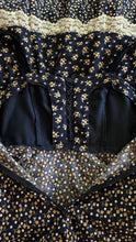 Load image into Gallery viewer, Incredible 1970’s Vintage Navy Blue Calico and velveteen Gunne Sax Maxi Sundress
