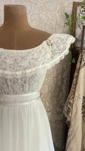 Load image into Gallery viewer, Amazing 1970’s Vintage Ivory Crepe Voile and Lace Gunne Sax Flounced Sundress

