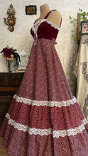 Load image into Gallery viewer, Perfect 1970’s Vintage Red Calico and velveteen Gunne Sax Maxi Sundress
