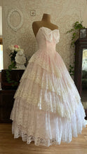 Load image into Gallery viewer, Divine 1980’s Vintage Pink Satin and Ivory Lace Gown with Huge Bow
