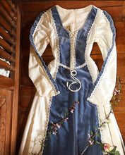 Load image into Gallery viewer, 1970’s Vintage Stormy Sea Blue Velveteen and Poplin Gunne Sax Dress
