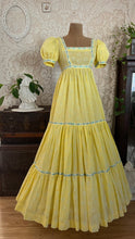 Load image into Gallery viewer, Handmade vintage Yellow Flocked Heart Wreath Voile Princess Dress
