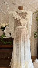 Load image into Gallery viewer, Ethereal Homemade 1970’s Vintage Sheer Ivory Lace Gunne Dress
