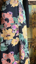 Load image into Gallery viewer, Cozy 1980’s Vintage Black Velveteen and Floral Print Chiffon Dress by Adini
