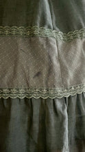 Load image into Gallery viewer, 1970’s vintage dyed moss sage green voile and lace maxi Gunne Sax dress
