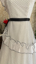 Load image into Gallery viewer, Outrageous 1970’s Vintage Black and White Swiss Dot Chiffon One Shoulder Illustrated Dress
