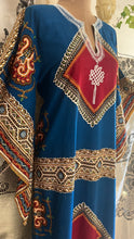 Load image into Gallery viewer, Outrageous 1970’s Vintage Angel Sleeve Infinity Knot Dashiki Print Caftan Kaftan Dress
