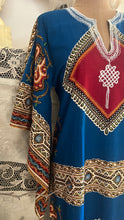 Load image into Gallery viewer, Outrageous 1970’s Vintage Angel Sleeve Infinity Knot Dashiki Print Caftan Kaftan Dress
