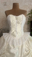 Load image into Gallery viewer, Perfect Cupcake 1970&#39;s Vintage Ivory Satin and White Lace Gown
