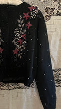 Load image into Gallery viewer, Darling Beaded Black Angora Rabbit Cardigan Sweater made in Hong Kong
