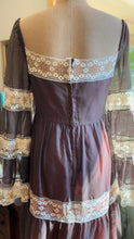 Load image into Gallery viewer, 1970’s Vintage Chocolate Brown and Cinnamon Angel Sleeve Dress by Roberta
