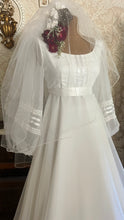 Load image into Gallery viewer, Breathtaking 1970’s Vintage White Chiffon Bridal Gown Wedding Dress by Lorrie Deb of San Francisco
