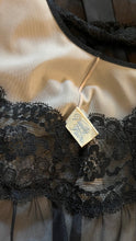 Load image into Gallery viewer, 1950’s Vintage Black and Peach Chiffon Illusion Vanity Fair Peignoir Nightgown 32
