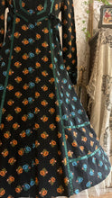 Load image into Gallery viewer, Rare Marigold Print 1970’s vintage black calico Gunne Sax midi dress
