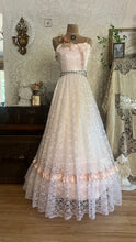 Load image into Gallery viewer, Soft Lilac 1980’s vintage pink satin and lace dress
