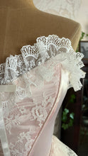 Load image into Gallery viewer, Sweetheart 1980’s Vintage Pink Satin and Ruffled White Lace Gown
