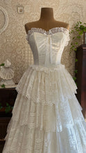 Load image into Gallery viewer, Perfect 1980’s Vintage White Satin and Tiered Lace Dream Dress
