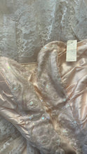 Load image into Gallery viewer, Dream 1980’s Deadstock Vintage Pink Lace and Sequin Strapless Gown with armlets

