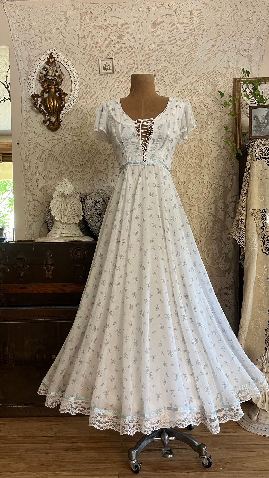 gunne sax maxi dress 1970's vintage blue floral print – Strange Vintage exotic bikini Lace up corset bodice Amidoa Womens Plus Size Kids Size:5T/6T