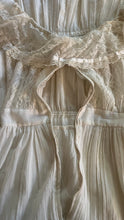 Load image into Gallery viewer, Amazing 1970’s Vintage Ivory Crepe Voile and Lace Gunne Sax Flounced Sundress
