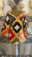 Load image into Gallery viewer, Homemade 1960’s Vintage Psychedelic Geometric Print Bell Sleeve Extreme Mini Dress

