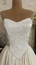 Load image into Gallery viewer, Sweetheart 1980’s Vintage White Satin and White Lace Dream Dress

