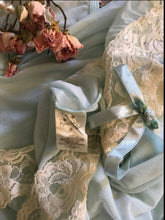 Load image into Gallery viewer, 1980’s Vintage Blue Mesh and Lace BabyDoll Camisole &amp; Bloomer Set by Rosalie
