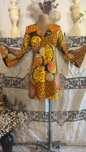 Load image into Gallery viewer, Psychedelic 1960’s Vintage Floral Patchwork Print Barkcloth Mini Dress Paradise Hawaii of Honolulu
