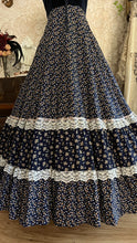 Load image into Gallery viewer, Incredible 1970’s Vintage Navy Blue Calico and velveteen Gunne Sax Maxi Sundress
