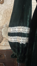 Load image into Gallery viewer, Medieval beauty 1970’s Vintage dark green velvet balloon sleeve dress
