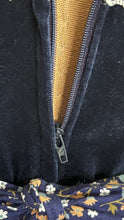 Load image into Gallery viewer, Incredible 1970’s Vintage Navy Blue Calico and velveteen Gunne Sax Maxi Sundress

