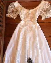 Load image into Gallery viewer, Sweet 1970's vintage white net lace and poplin maxi dress
